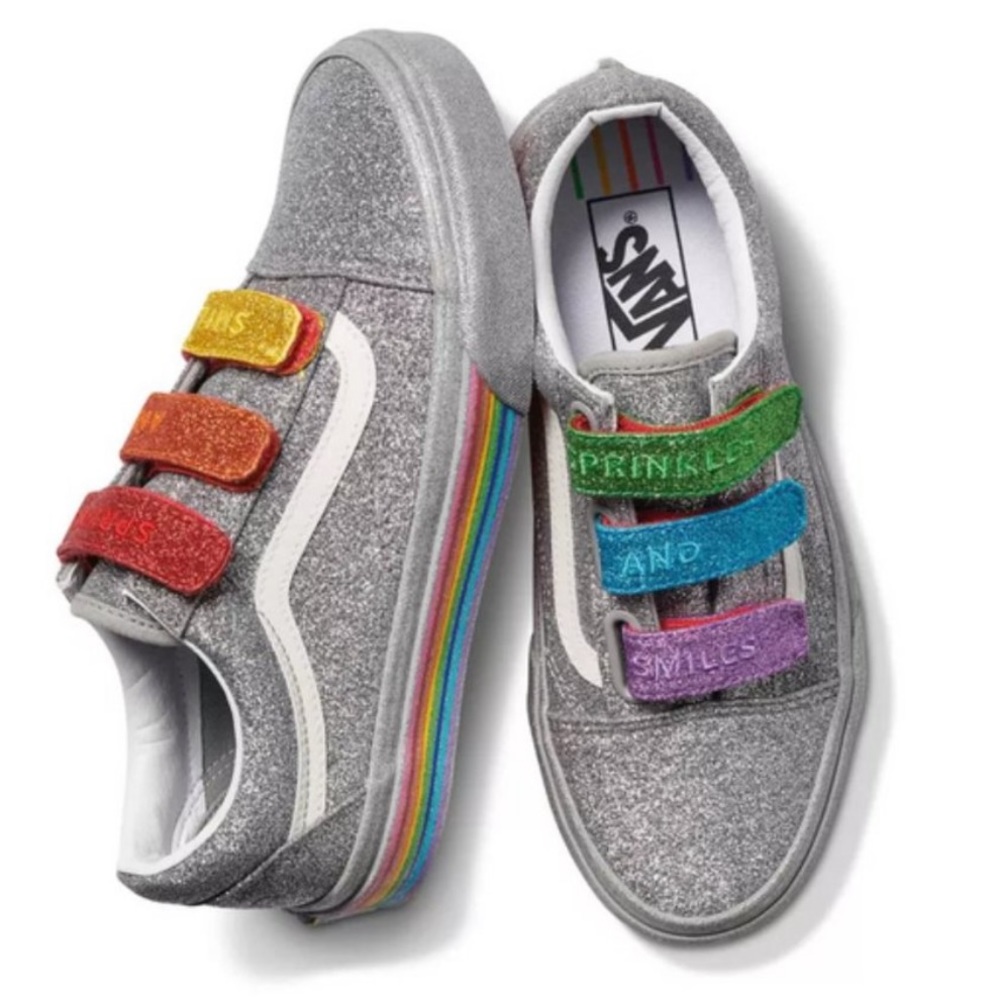 Vans Kids Glitter Rainbow Strap Sneakers - Silver with Rainbow Accents